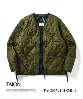 ミリタリー Vネックジップ ダウンジャケット<TAION-W101ZML-1>