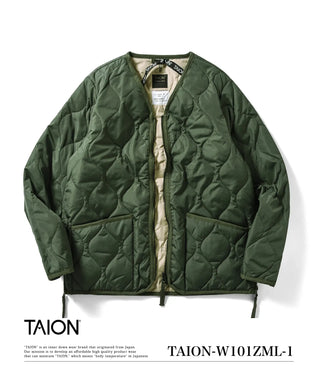 ミリタリー Vネックジップ ダウンジャケット<TAION-W101ZML-1>