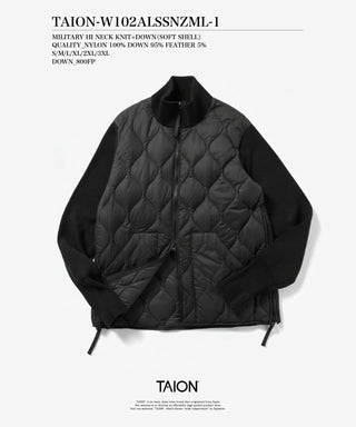 ミリタリー ハイネック ニット+ダウン ジャケット-ソフトシェル<TAION-W102ALSSNZML-1>