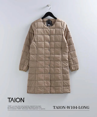 ベーシック クルーネックボタン ロングダウンジャケット<TAION-W104-LONG>