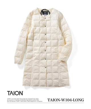 ベーシック クルーネックボタン ロングダウンジャケット<TAION-W104-LONG>