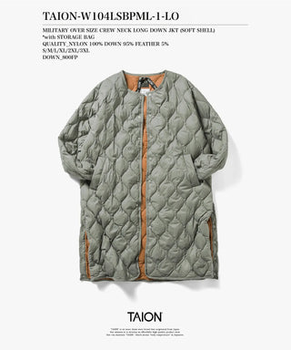 ミリタリー オーバーサイズクルーネック ダウンコート-ソフトシェル<TAION-W104LSBPML-1LO>