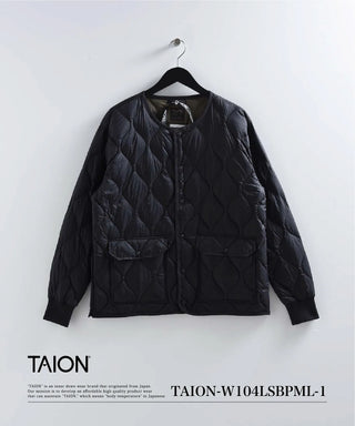 ミリタリー オーバーサイズクルーネック ダウンジャケット-ソフトシェル<TAION-W104LSBPML-1>